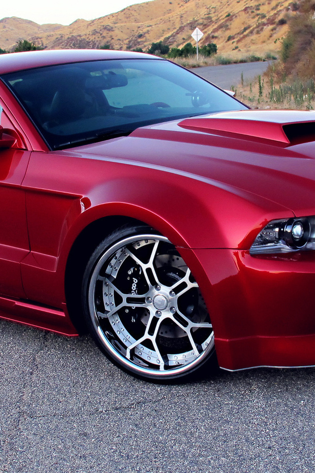 red, rims, wide body kit, tuning, Ford mustang gt