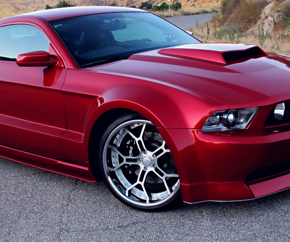 red, rims, wide body kit, tuning, Ford mustang gt