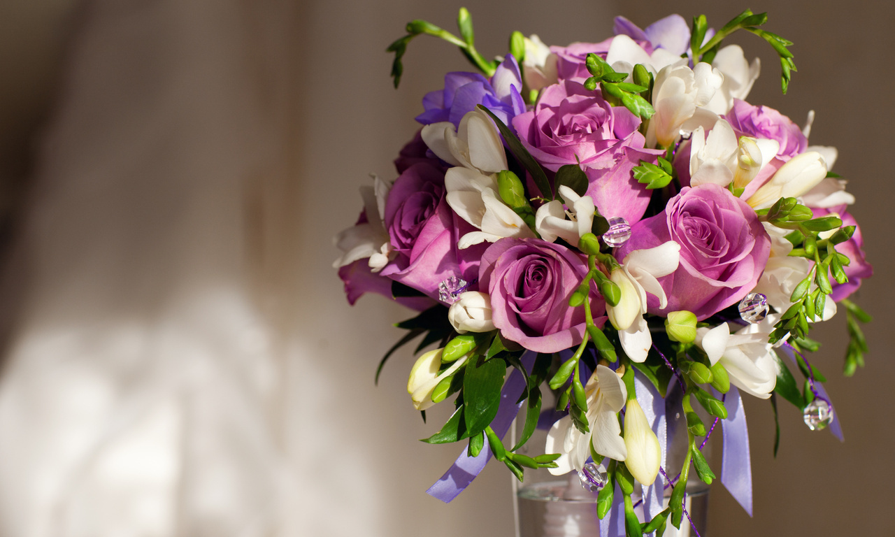 vase, , roses, Violet flowers,  , bouquet, 