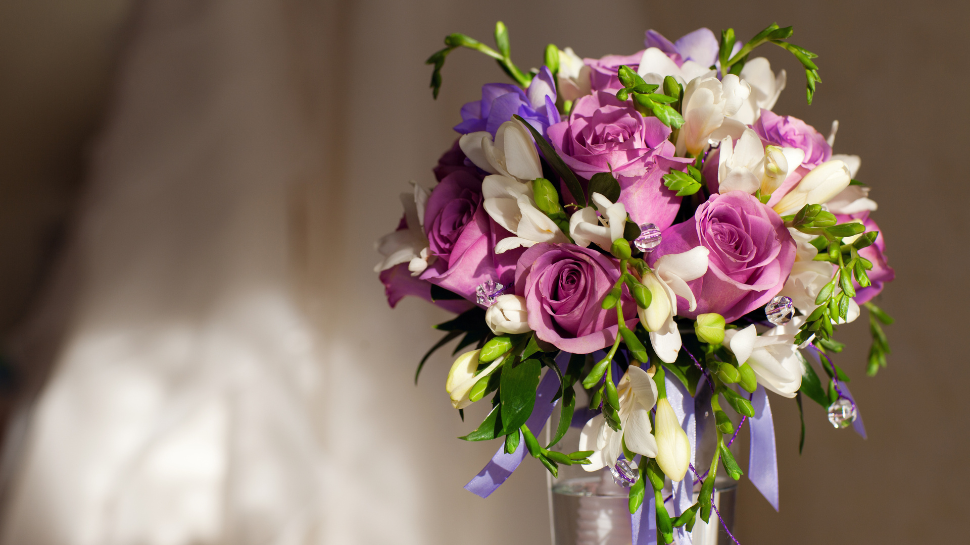 vase, , roses, Violet flowers,  , bouquet, 