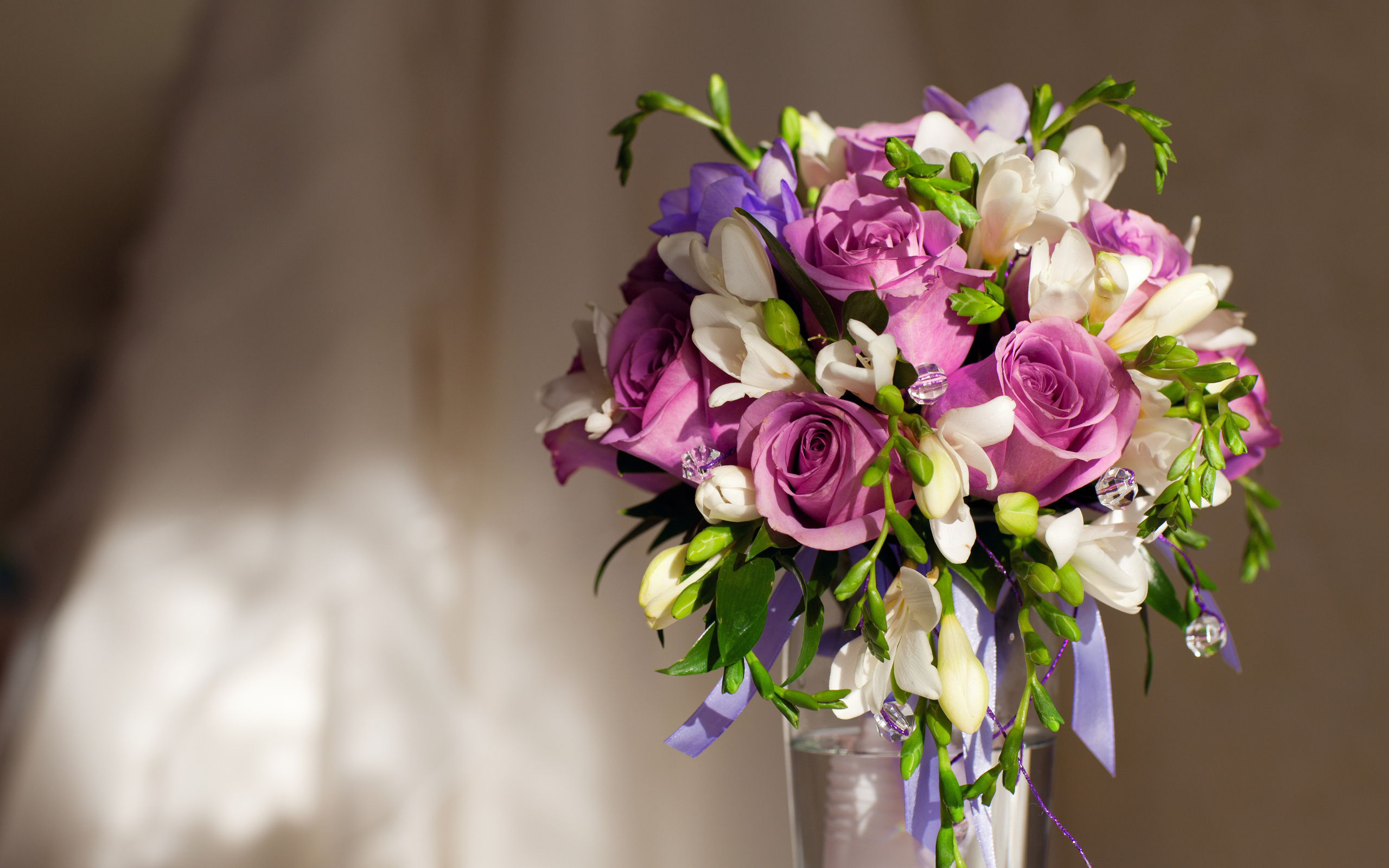 vase, , roses, Violet flowers,  , bouquet, 