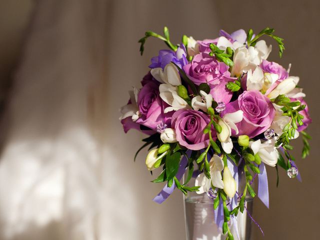 vase, , roses, Violet flowers,  , bouquet, 