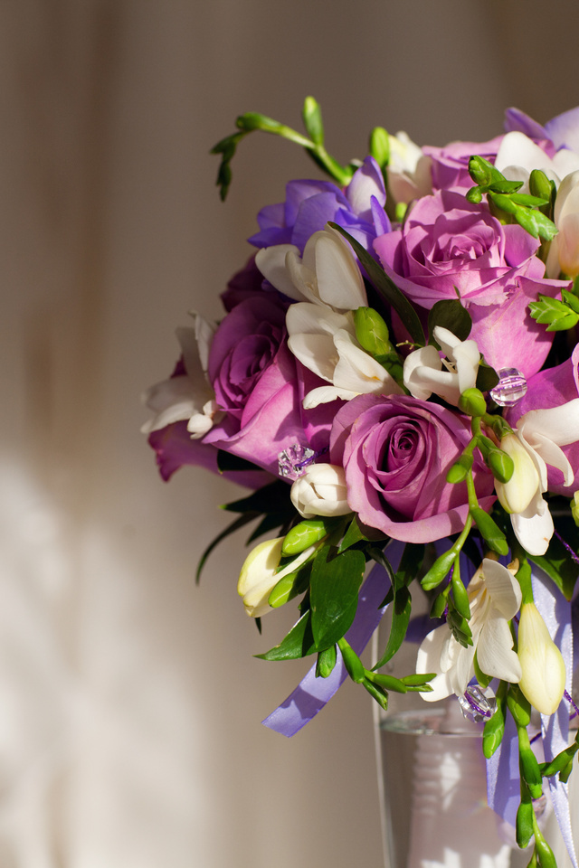 vase, , roses, Violet flowers,  , bouquet, 