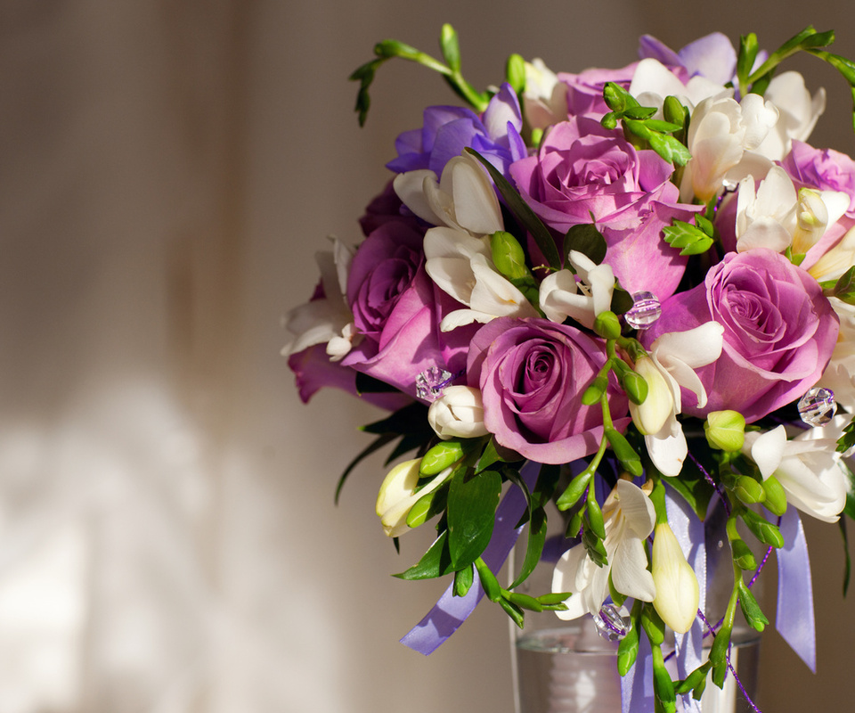 vase, , roses, Violet flowers,  , bouquet, 