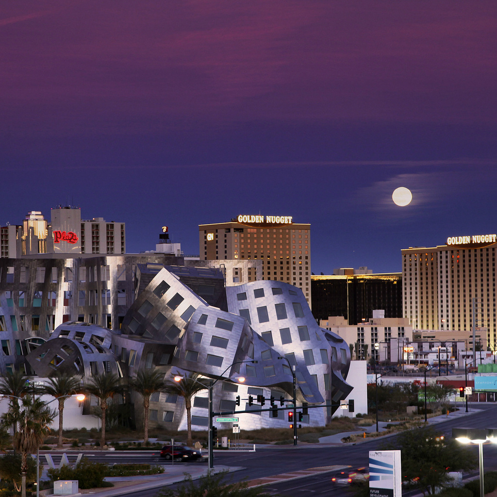 Usa, nevada, moon, night, las vegas, , sky, -, blue, , violet