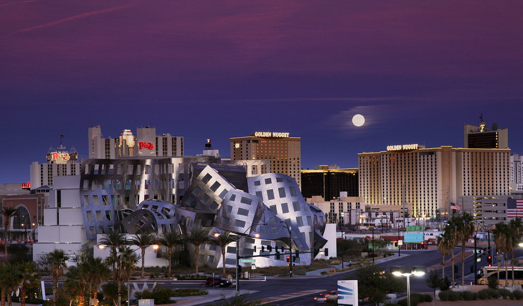 Usa, nevada, moon, night, las vegas, , sky, -, blue, , violet