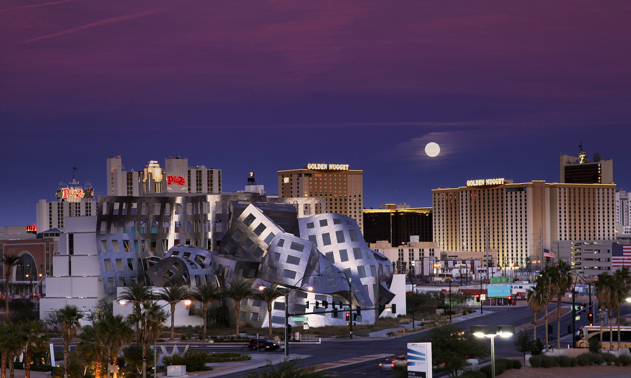 Usa, nevada, moon, night, las vegas, , sky, -, blue, , violet