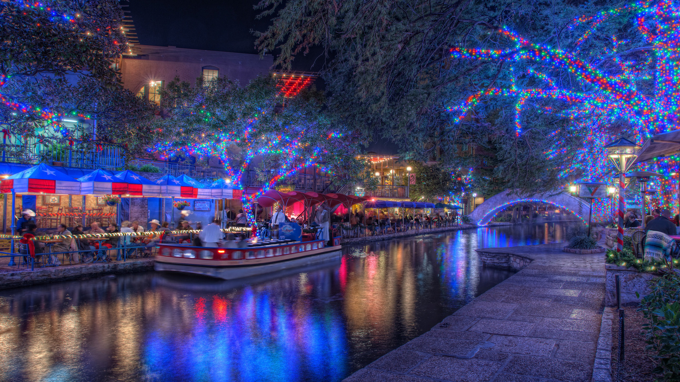 texas, christmas lights, holiday, night, , San antonio, -, 