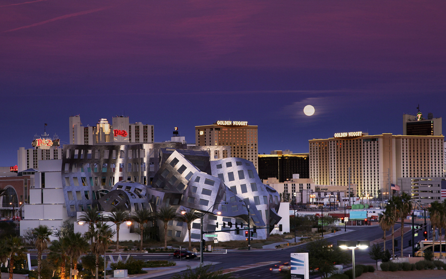 Usa, nevada, moon, night, las vegas, , sky, -, blue, , violet