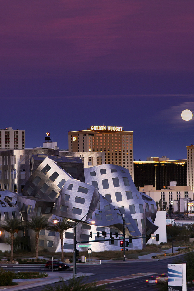 Usa, nevada, moon, night, las vegas, , sky, -, blue, , violet