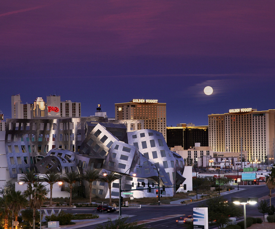 Usa, nevada, moon, night, las vegas, , sky, -, blue, , violet