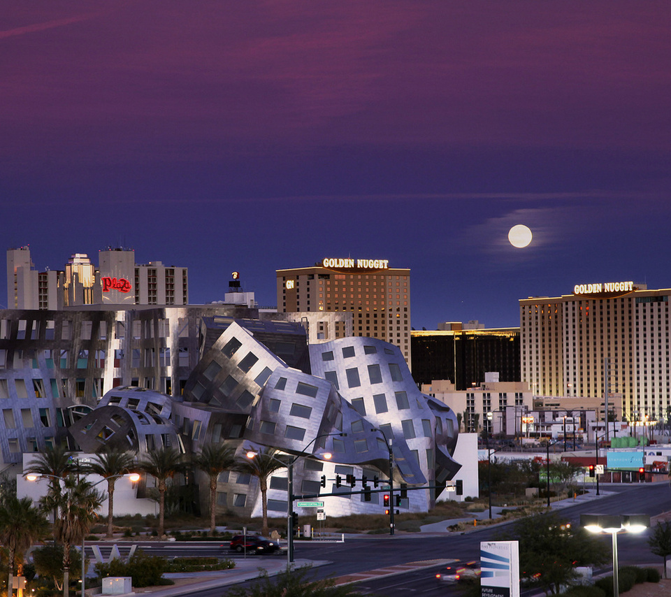 Usa, nevada, moon, night, las vegas, , sky, -, blue, , violet