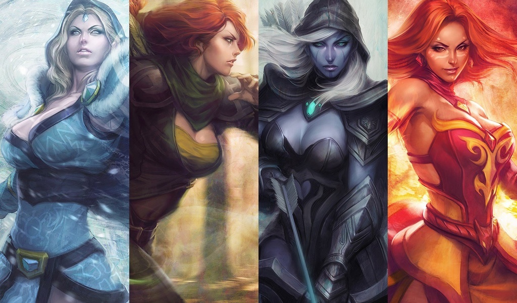 dota 2,  2, crystal maiden, lina, drow ranger, windranger, 