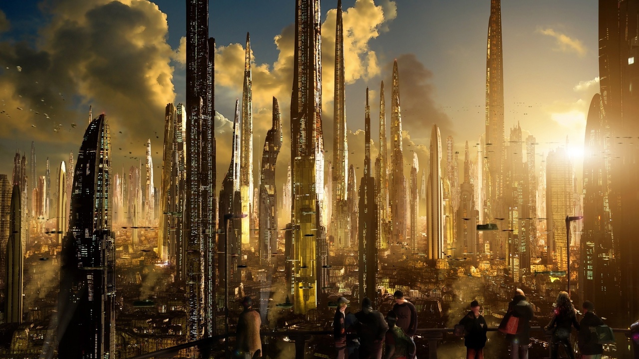 scott richard, Matte future city, sunset, towers, sci-fi, ships, rich35211