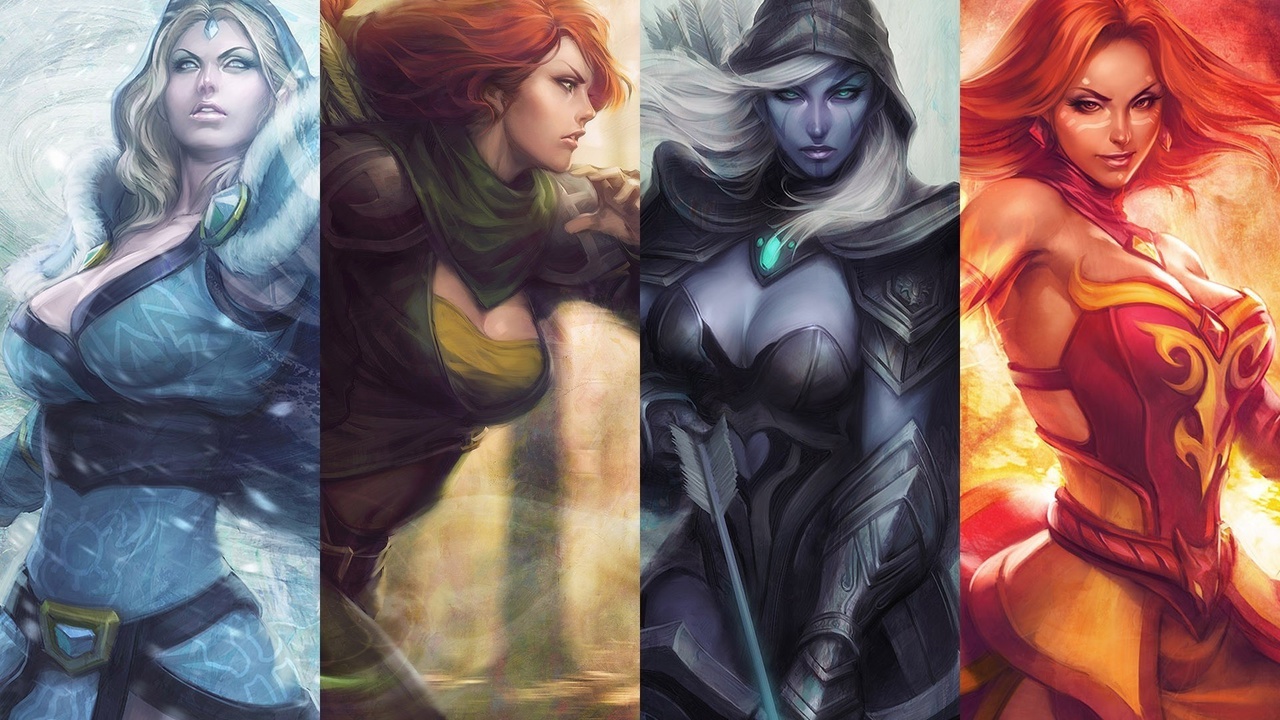 dota 2,  2, crystal maiden, lina, drow ranger, windranger, 