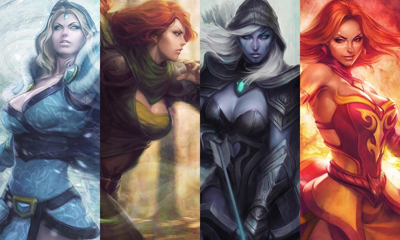 dota 2,  2, crystal maiden, lina, drow ranger, windranger, 