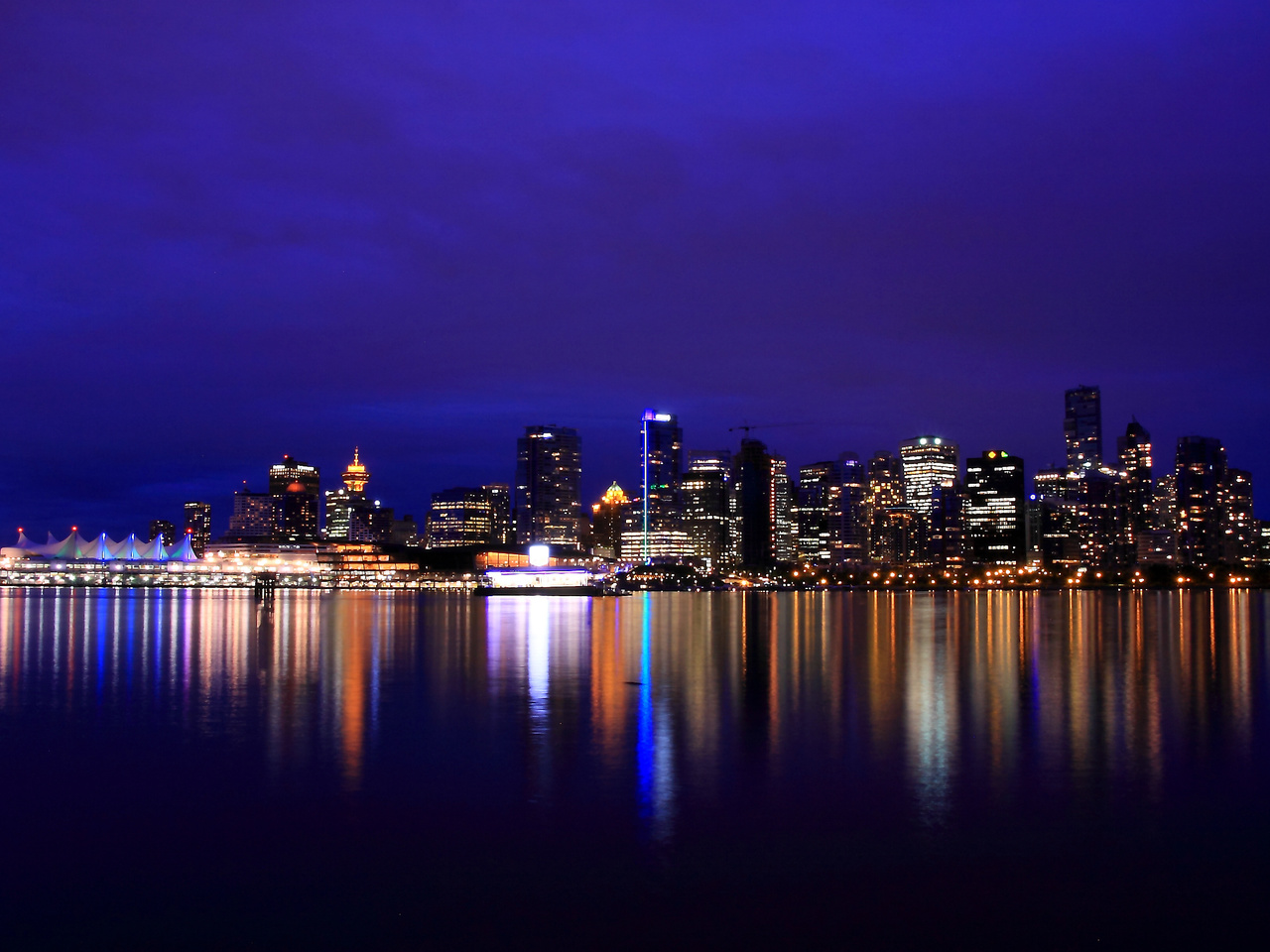 vancouver, lights, Canada, british columbia, , night city, reflection, river