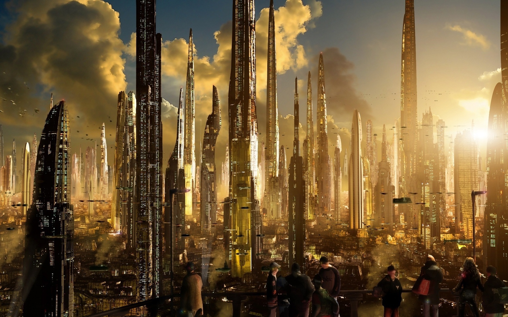 scott richard, Matte future city, sunset, towers, sci-fi, ships, rich35211