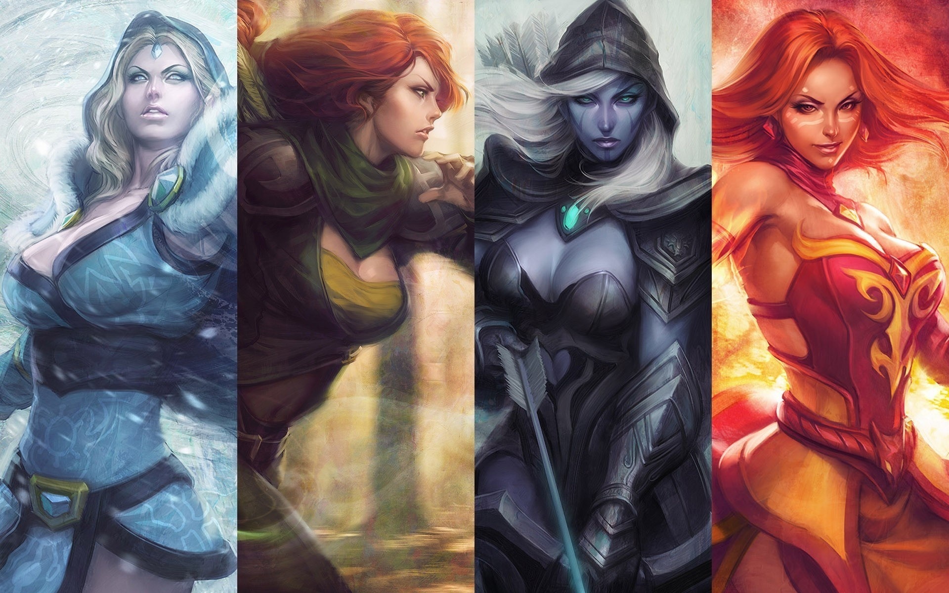 dota 2,  2, crystal maiden, lina, drow ranger, windranger, 