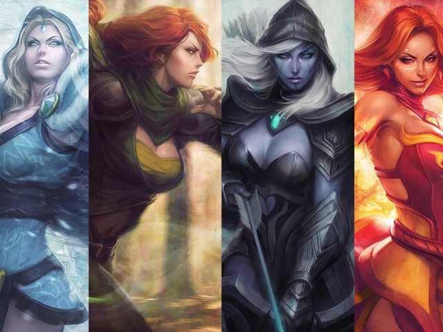 dota 2,  2, crystal maiden, lina, drow ranger, windranger, 