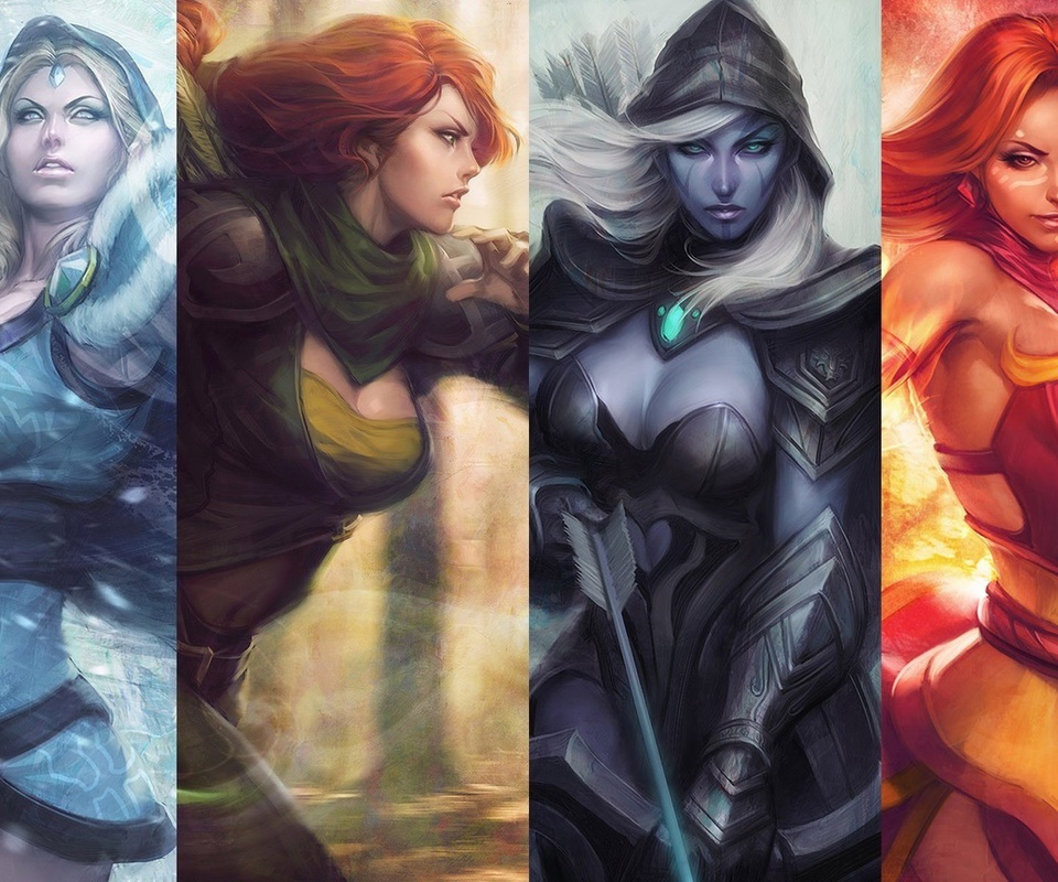 dota 2,  2, crystal maiden, lina, drow ranger, windranger, 