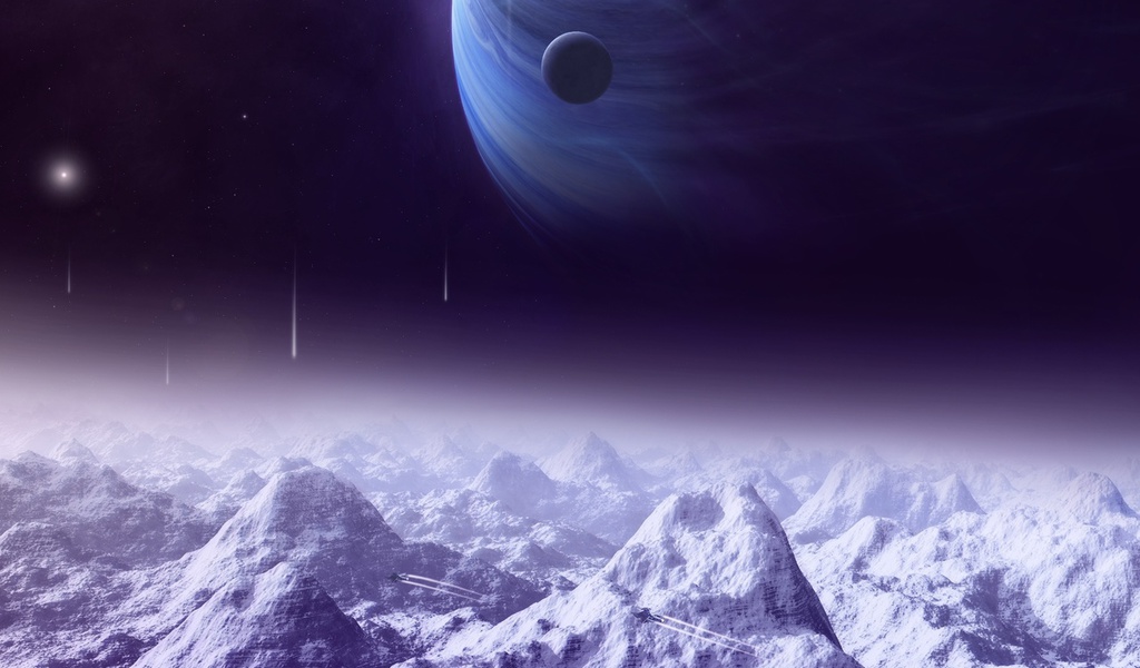 space ships, Sci fi, satellite, mountains, planets, lights, moon