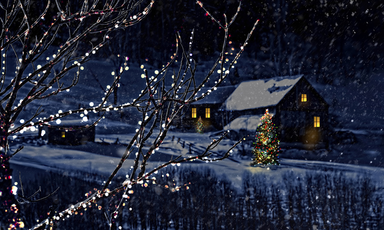 christmas tree, town, magic christmas night, nature, Merry christmas, houses, new year, city