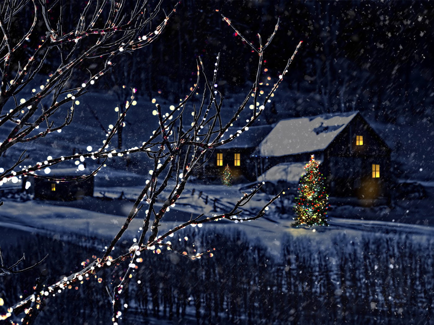 christmas tree, town, magic christmas night, nature, Merry christmas, houses, new year, city