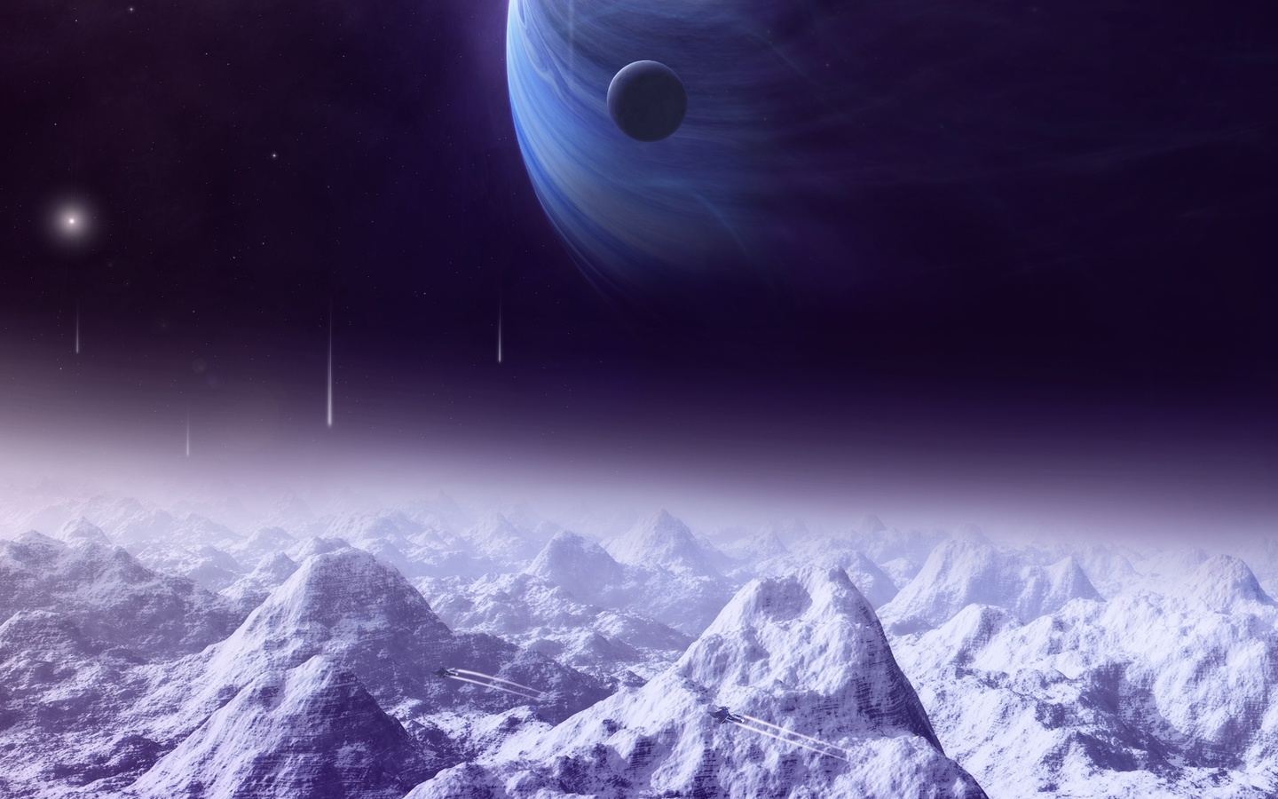 space ships, Sci fi, satellite, mountains, planets, lights, moon