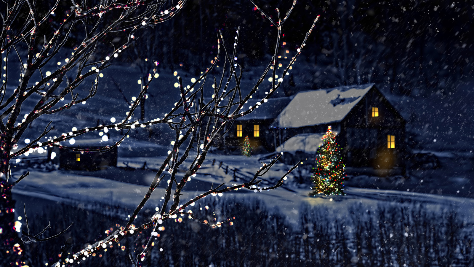 christmas tree, town, magic christmas night, nature, Merry christmas, houses, new year, city