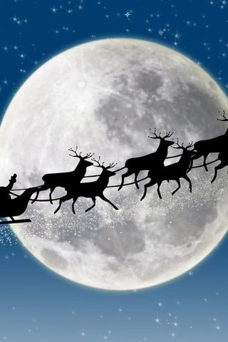  , reindeer, stars, snow, santa claus coming, merry christmas, New year, full moon