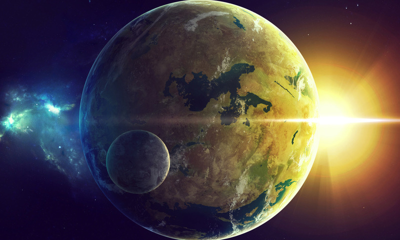 sci fi, Planet, land, oceans, star, two, light