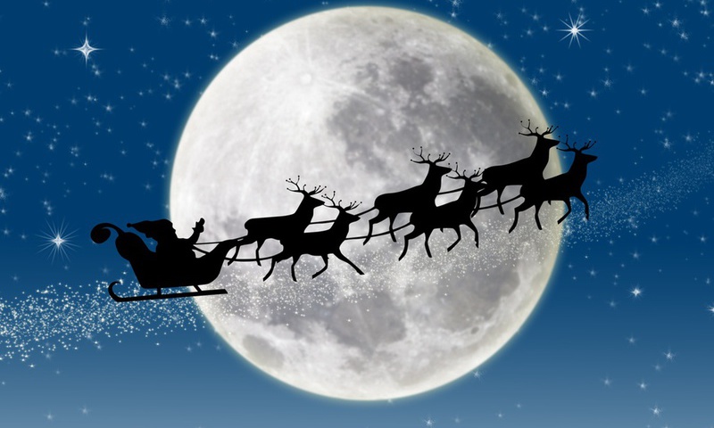  , reindeer, stars, snow, santa claus coming, merry christmas, New year, full moon