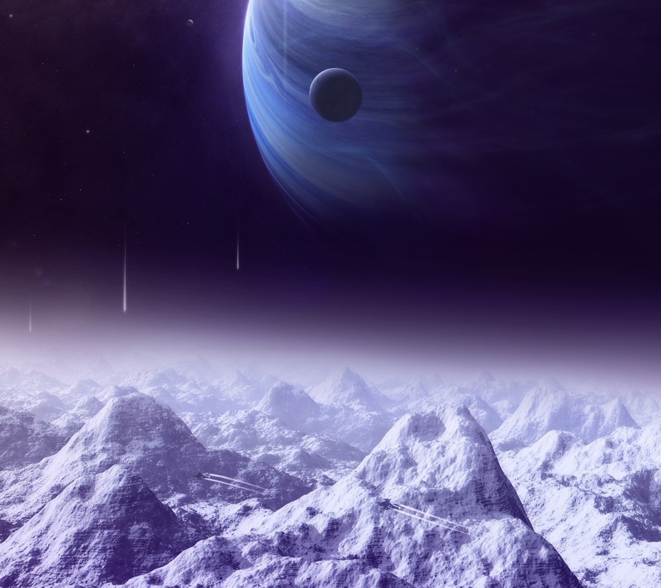 space ships, Sci fi, satellite, mountains, planets, lights, moon