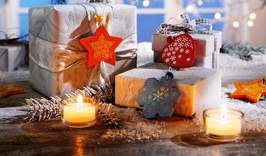  , candles, winter, snow, ribbon, heart, gifts, snowflake, 