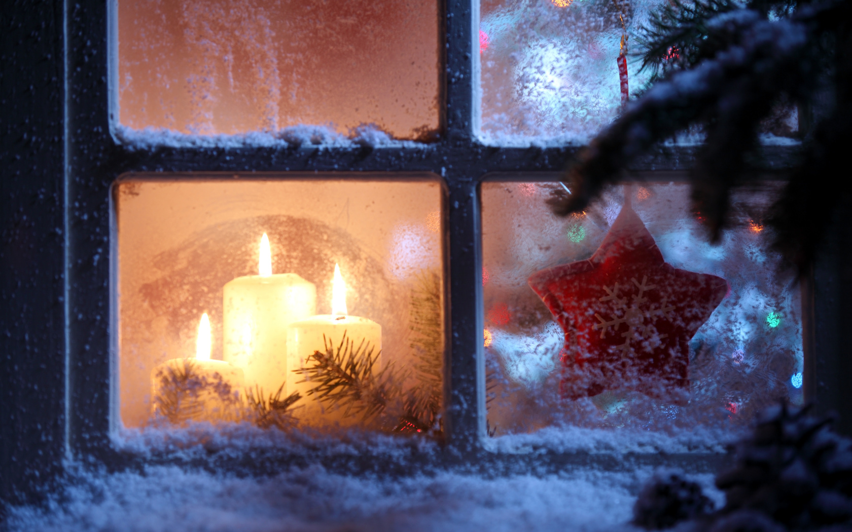 Merry christmas, window, christmas spirit, star, candles, snowflake, new year