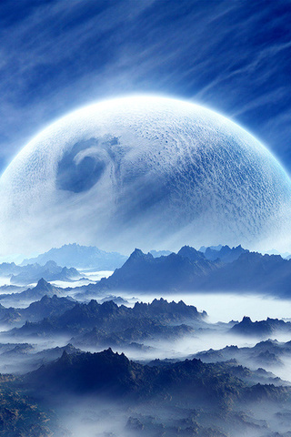 Landscape, white, planet, cloud, sci fi, mountain, sky, blue