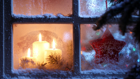 Merry christmas, window, christmas spirit, star, candles, snowflake, new year