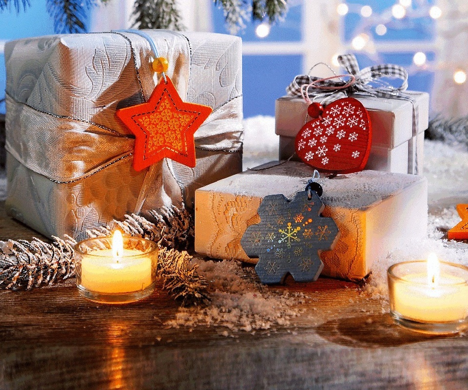  , candles, winter, snow, ribbon, heart, gifts, snowflake, 