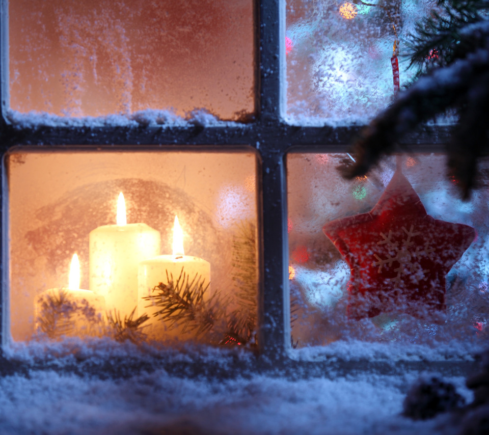 Merry christmas, window, christmas spirit, star, candles, snowflake, new year