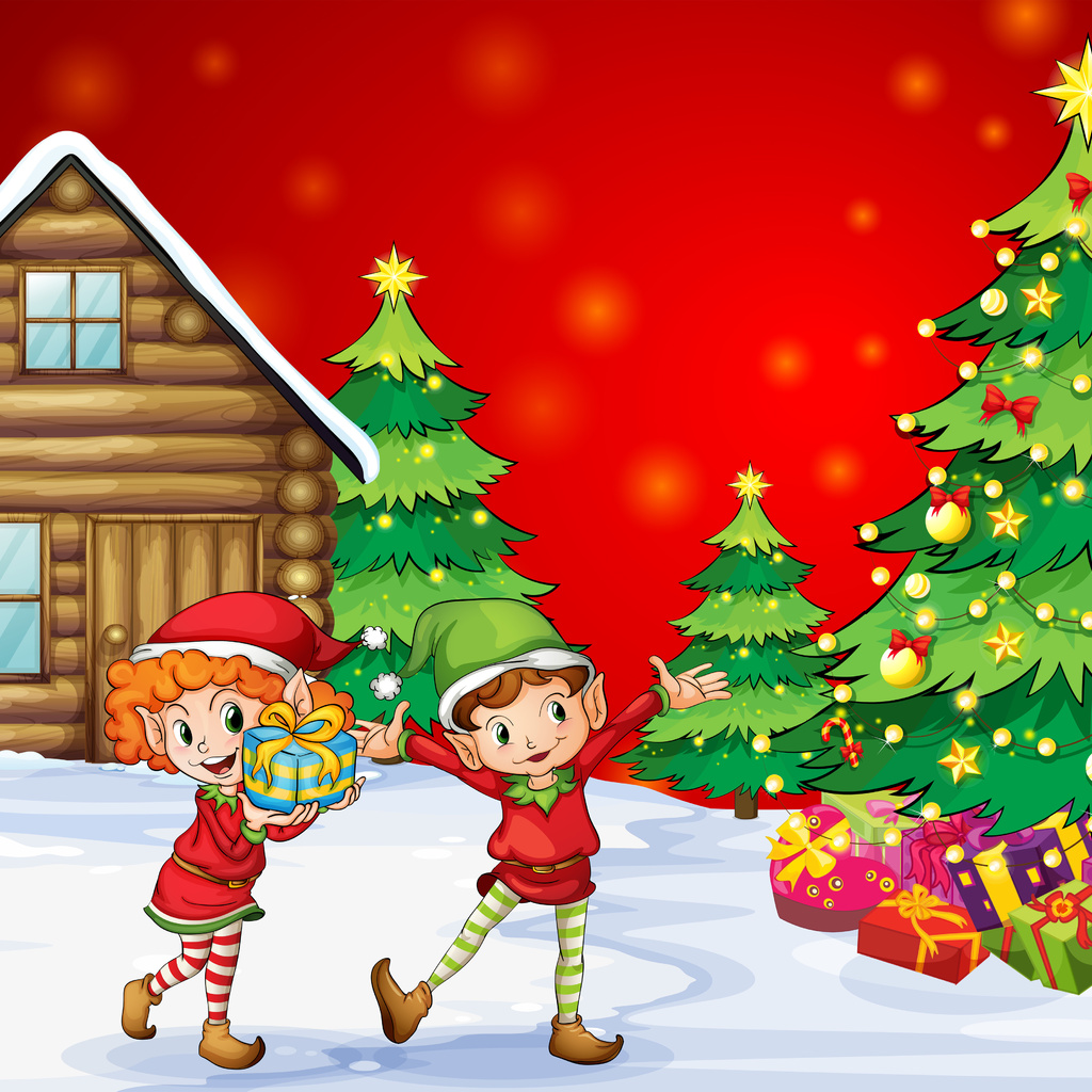 children, gifts, kids, christmas tree, Christmas, new year, , house, happiness, snow, boy, girl