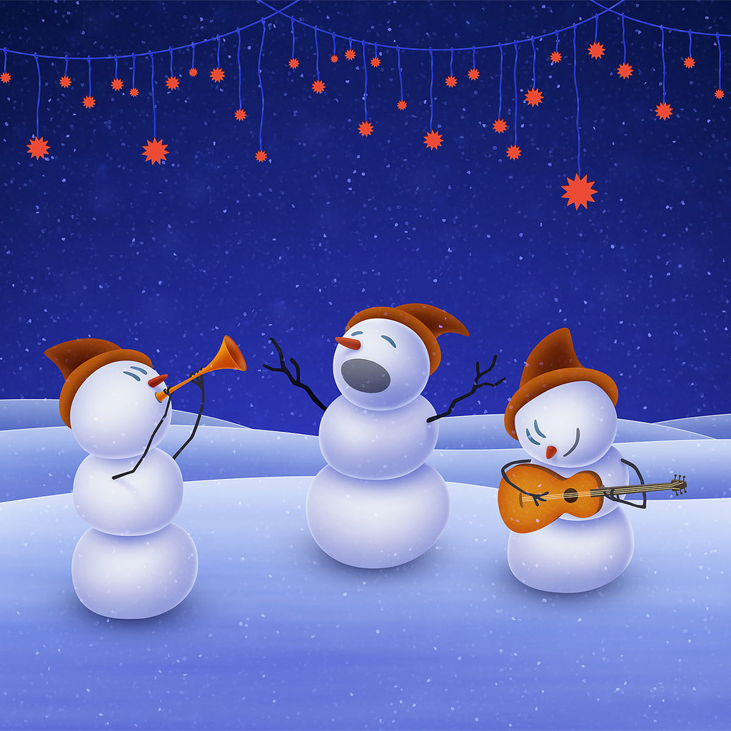 music, stars, Christmas, snowman