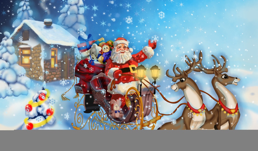 house, reindeer, snow, merry christmas, christmas tree, Santa claus is coming, new year