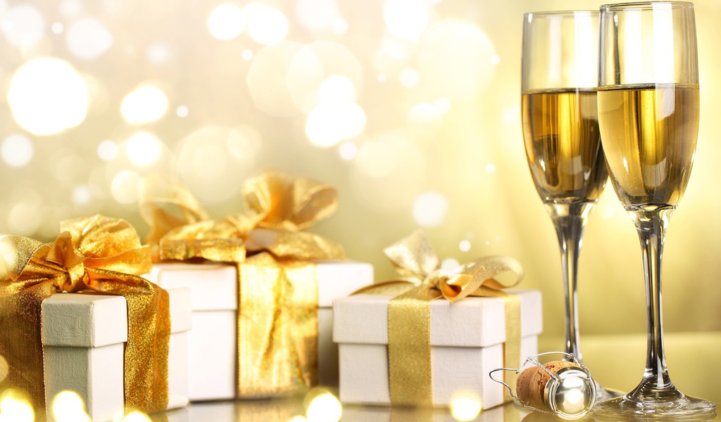 merry christmas, Champagne, happy new year, gifts, ribbon, christmas, holiday, boxes