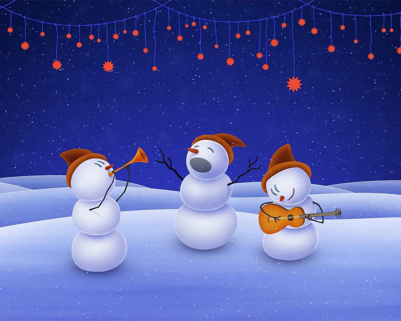 music, stars, Christmas, snowman