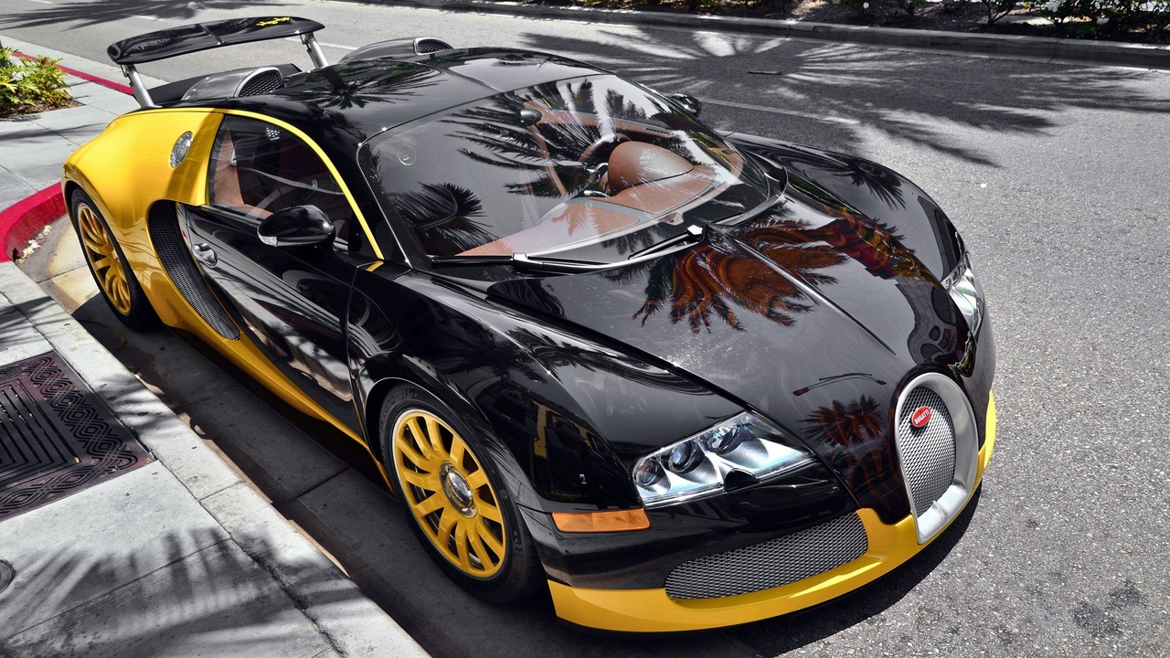 veyron, eb, yellow, street, supercar, Bugatti