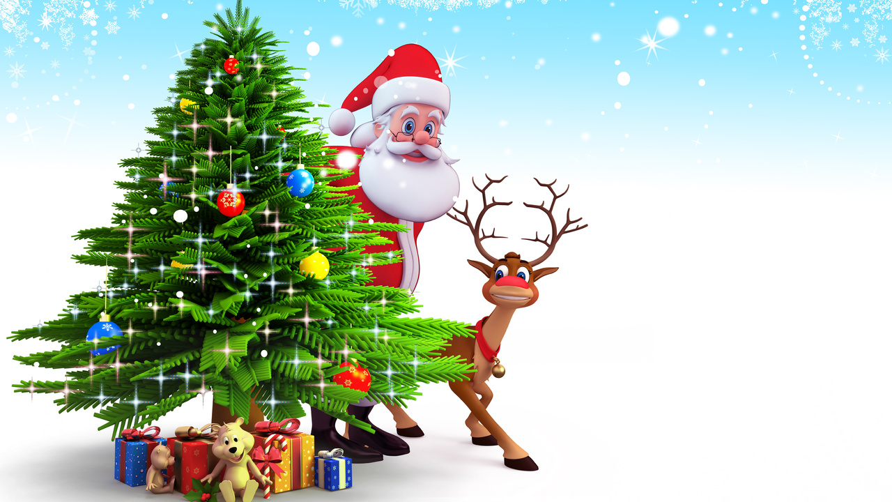 Christmas, 3d, reindeer, gifts, new year, santa claus, snow, , christmas tree