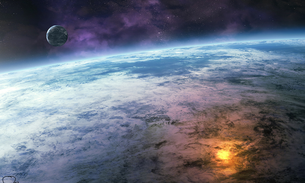 planet, explosion, Sci fi, close up, oceans, stars, water, small planet, fire, moon, clouds