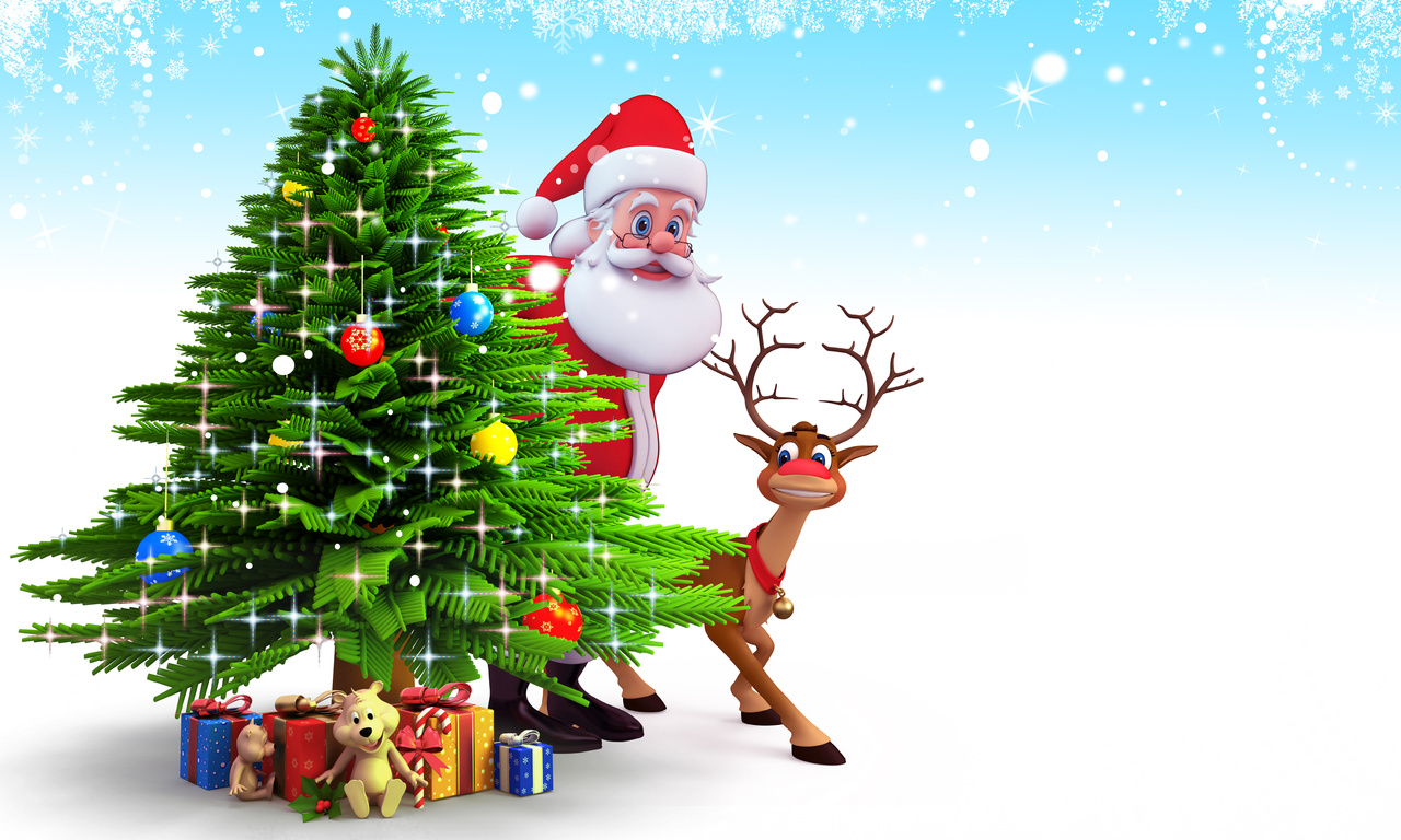 Christmas, 3d, reindeer, gifts, new year, santa claus, snow, , christmas tree