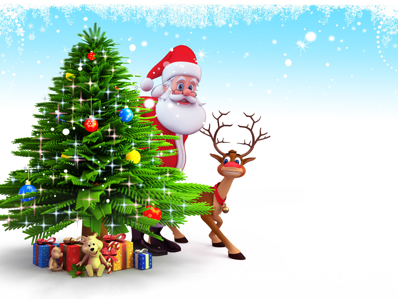 Christmas, 3d, reindeer, gifts, new year, santa claus, snow, , christmas tree
